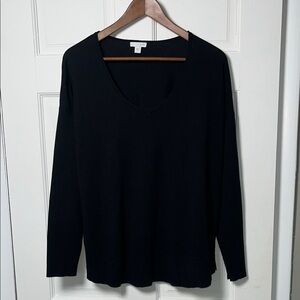 J. Jill Women's Black Silk Blend Knit Top 52% Silk Long Sleeve V-neck Medium